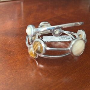 New York & Company Silver and Cream Bracelet